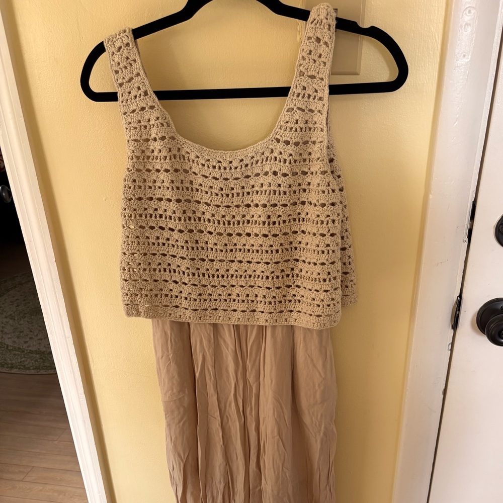 Wishlist Beige Crochet Top Jumpsuit